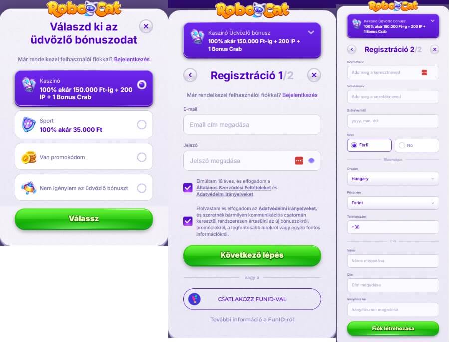 Robocat értékelés - Regisztrációs lépések